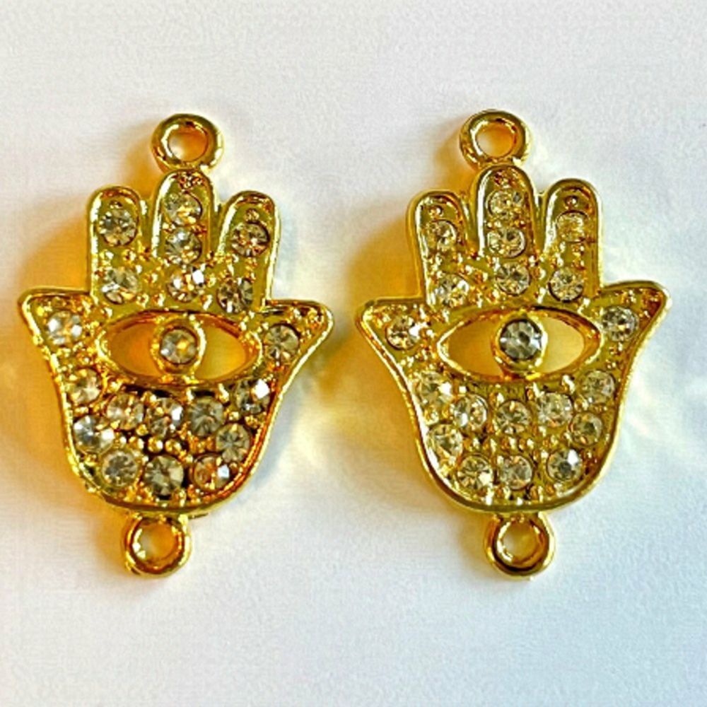 As Low As $2 Goldtone Fatima Hamsa Hand Rhinestone Crystal Charm Connectors